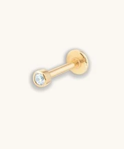 Astrid & Miyu Aquamarine Gem Piercing Stud In Solid Gold New In