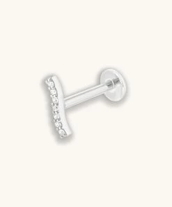 Astrid & Miyu Pave Wave Piercing Stud In Solid White Gold New In