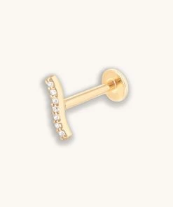 Astrid & Miyu New In Pave Wave Piercing Stud In Solid Gold