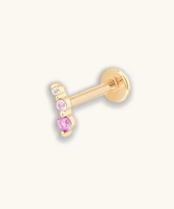 Astrid & Miyu Pink Gradient Piercing Stud In Solid Gold