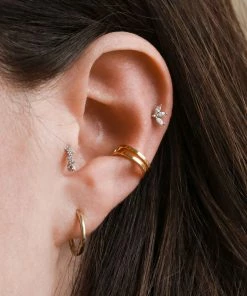 Astridandmiyu Earrings Navette Fan Barbell Earring In Silver