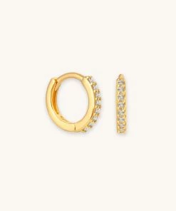 Astrid & Miyu Birthstone Earrings March Birthstone Huggies In Gold With Aquamarine CZ