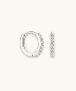 Astrid & Miyu March Birthstone Huggies In Silver With Aquamarine CZ