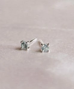 Astrid & Miyu March Birthstone Stud Earrings In Silver With Aquamarine CZ Birthstone Earrings