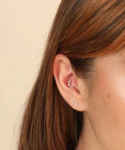 Astrid & Miyu Earrings Marquise Piercing Stacking Set In Solid Gold