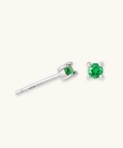 Astrid & Miyu May Birthstone Stud Earrings In Silver With Emerald CZ