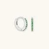 Astridandmiyu May Birthstone Huggies In Silver With Emerald CZ