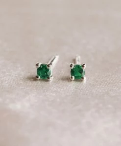 Astrid & Miyu May Birthstone Stud Earrings In Silver With Emerald CZ 9 Astrid & Miyu May Birthstone Stud Earrings In Silver With Emerald CZ