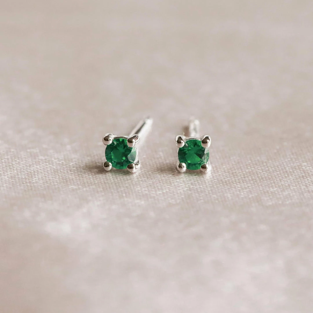 Astrid & Miyu May Birthstone Stud Earrings In Silver With Emerald CZ 5 Astrid & Miyu May Birthstone Stud Earrings In Silver With Emerald CZ