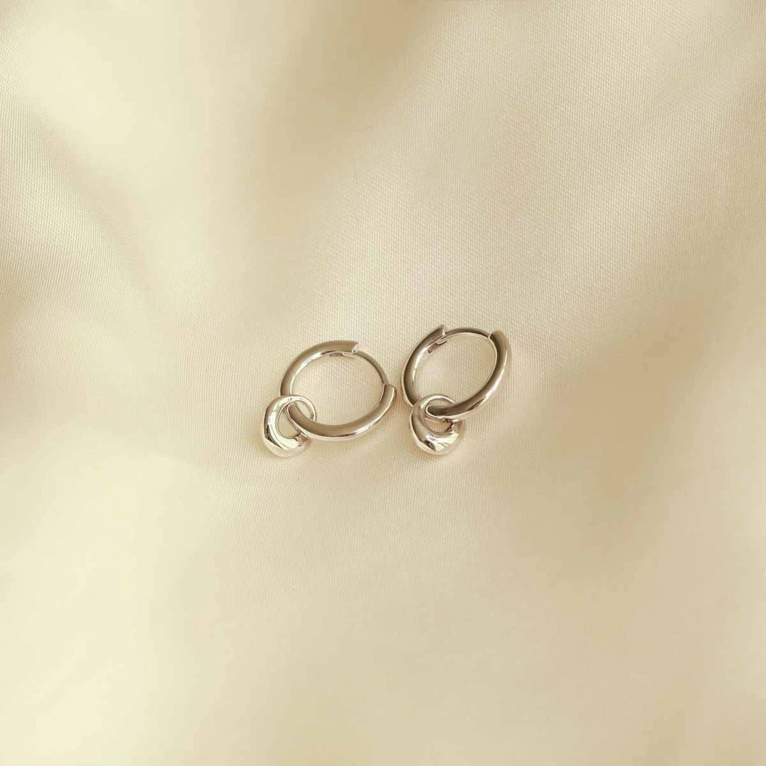 Astrid & Miyu Earrings Molten Charm Hoops In Silver 5 Astrid & Miyu Earrings Molten Charm Hoops In Silver