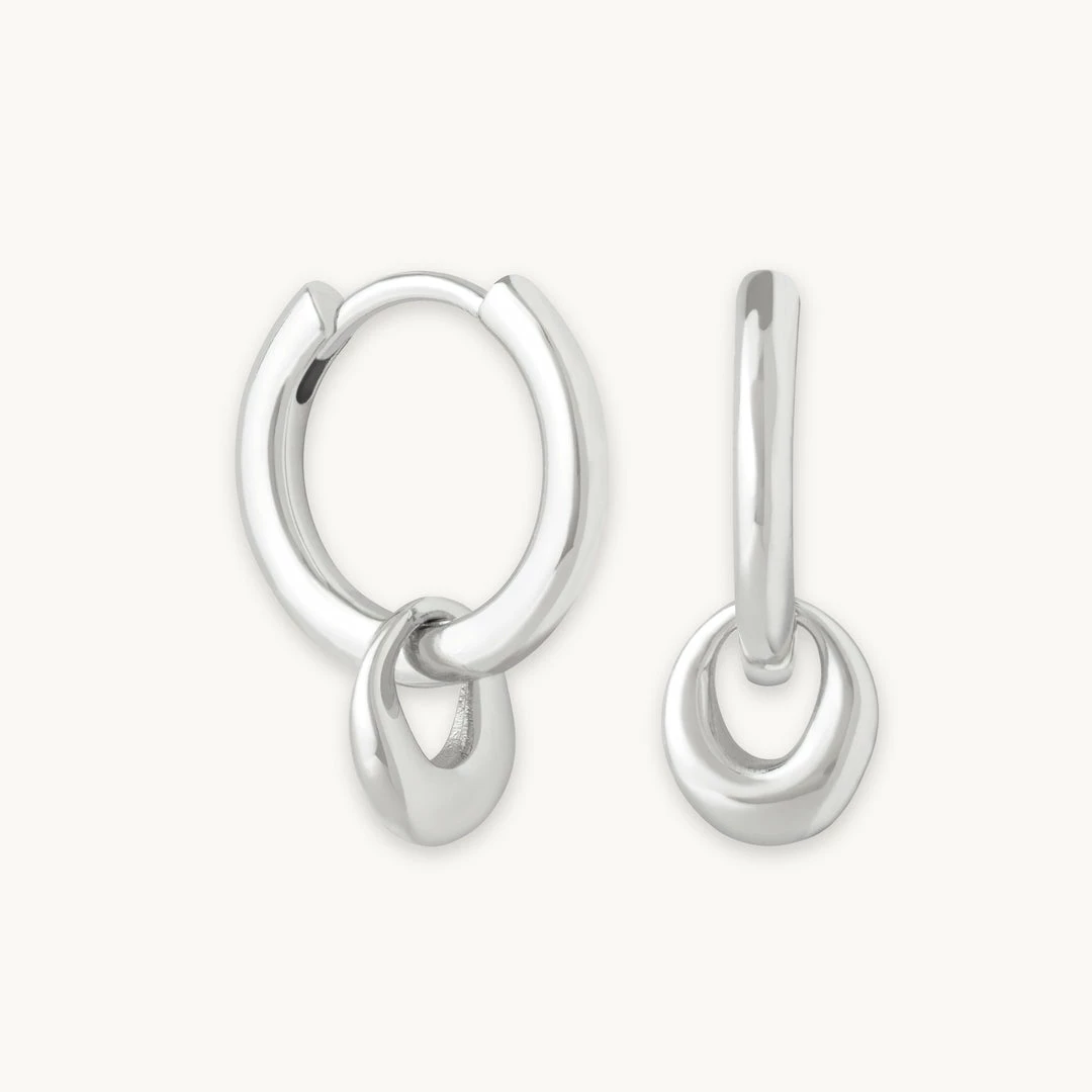 Astrid & Miyu Earrings Molten Charm Hoops In Silver 3 Astrid & Miyu Earrings Molten Charm Hoops In Silver