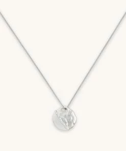 Astrid & Miyu Molten Coin Pendant Necklace In Silver Necklaces
