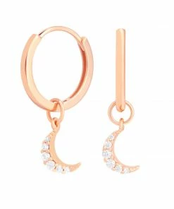 Astrid & Miyu Mystic Moon Crystal Hoops In Rose Gold Sale