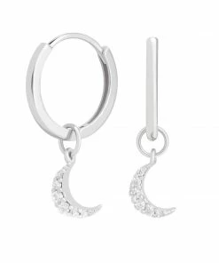 Astrid & Miyu Mystic Moon Crystal Hoops In Silver Sale