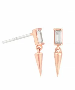 Astridandmiyu Sale Mystic Baguette Spike Drop Stud Earrings In Rose Gold