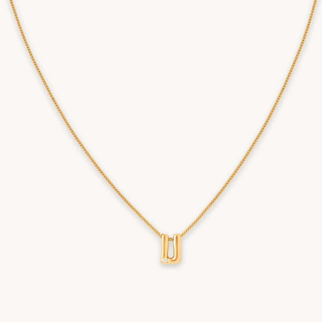 Astrid & Miyu U Initial Pendant Necklace In Gold With U 3 Astrid & Miyu U Initial Pendant Necklace In Gold With U