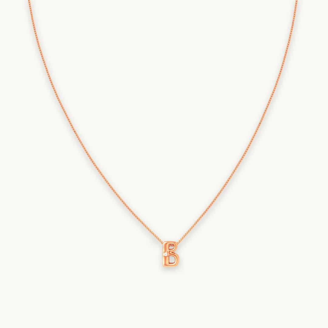 Astrid & Miyu B Initial Pendant Necklace In Rose Gold With B 3 Astrid & Miyu B Initial Pendant Necklace In Rose Gold With B