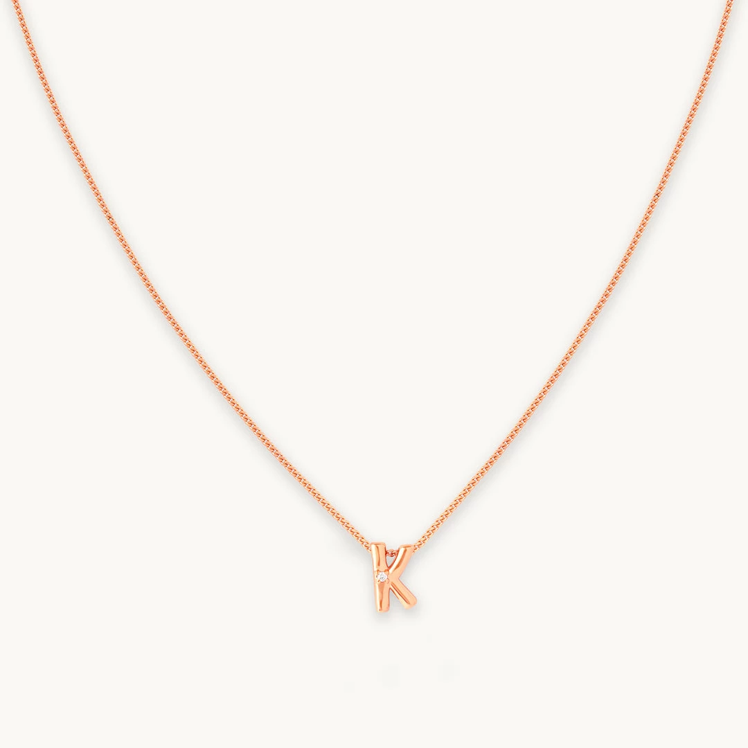 Astrid & Miyu K Initial Pendant Necklace In Rose Gold With K 3 Astrid & Miyu K Initial Pendant Necklace In Rose Gold With K
