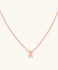 Astrid & Miyu R Initial Pendant Necklace In Rose Gold With R Pendant Necklaces