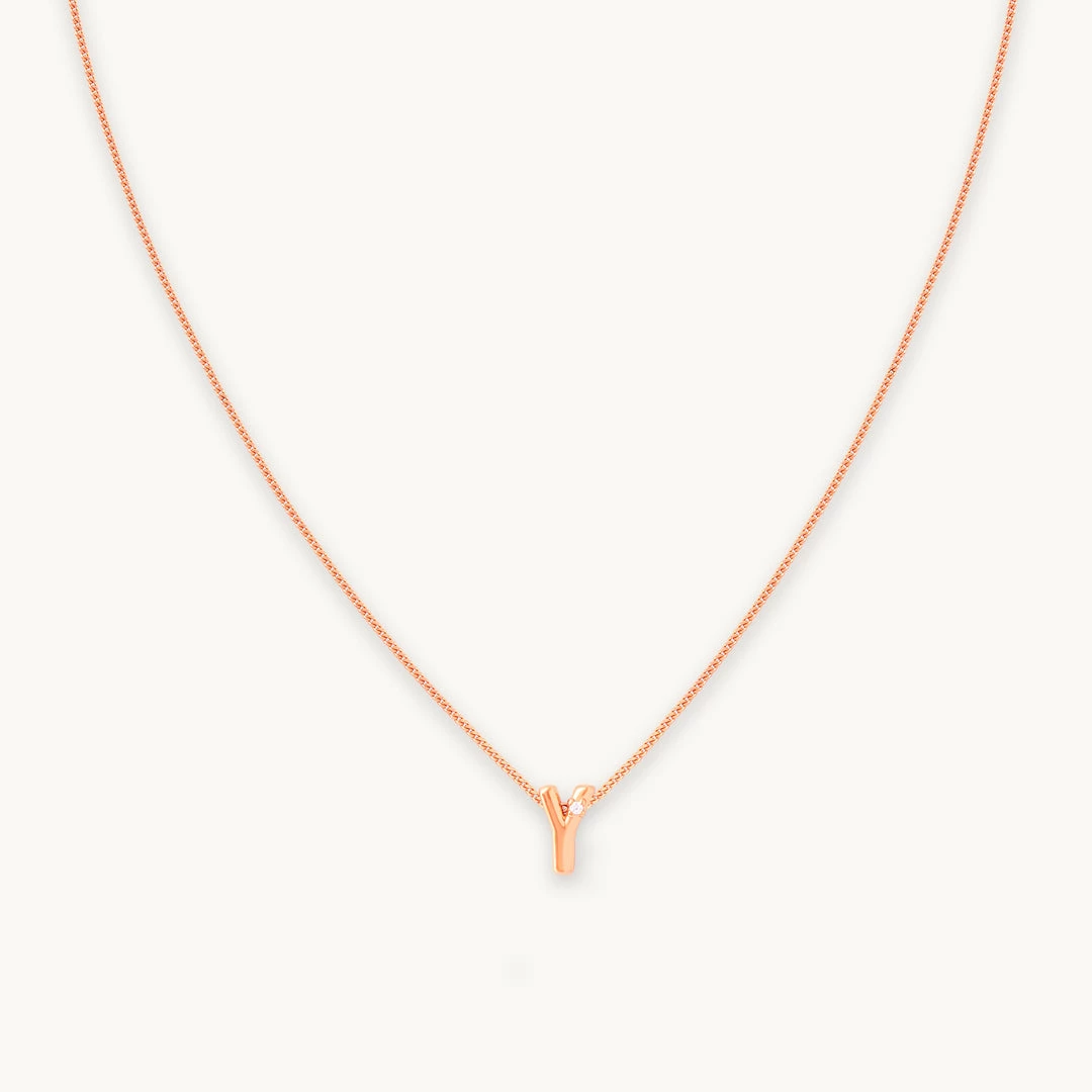 Astrid & Miyu Y Initial Pendant Necklace In Rose Gold With Y 3 Astrid & Miyu Y Initial Pendant Necklace In Rose Gold With Y