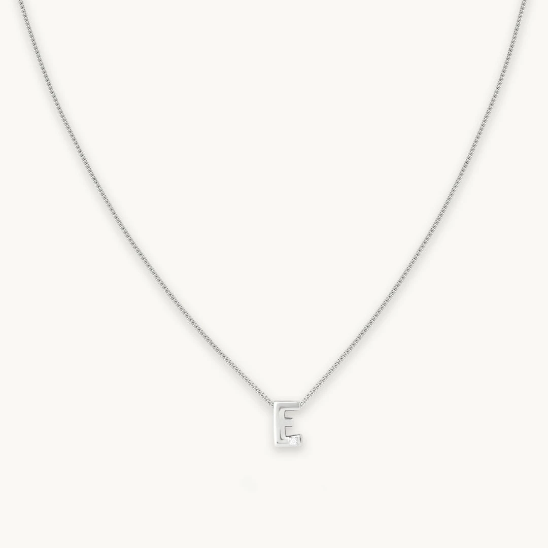 Astrid & Miyu E Initial Pendant Necklace In Silver With E 3 Astrid & Miyu E Initial Pendant Necklace In Silver With E