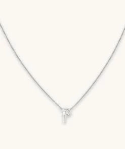 Astrid & Miyu P Initial Pendant Necklace In Silver With P Pendant Necklaces