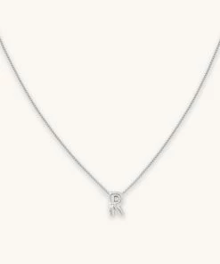 Astrid & Miyu R Initial Pendant Necklace In Silver With R Pendant Necklaces