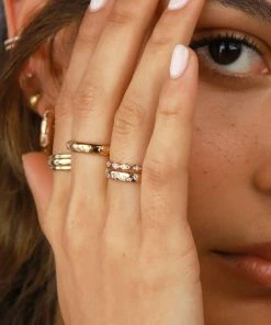 Astrid & Miyu Best Sellers Navette Crystal Band Ring In Gold