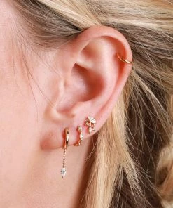 Astrid & Miyu Navette Long Chain Huggies In Gold Sale 11 Astrid & Miyu Navette Long Chain Huggies In Gold Sale