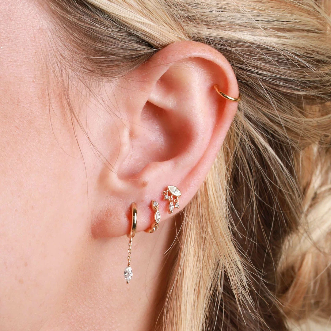 Astrid & Miyu Navette Long Chain Huggies In Gold Sale 6 Astrid & Miyu Navette Long Chain Huggies In Gold Sale