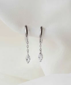 Astrid & Miyu Navette Long Chain Huggies In Silver Sale 7 Astrid & Miyu Navette Long Chain Huggies In Silver Sale