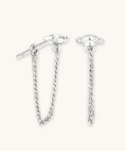 Astrid & Miyu Navette Chain Stud Earrings In Silver