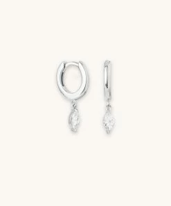 Astrid & Miyu Navette Charm Huggies In Silver