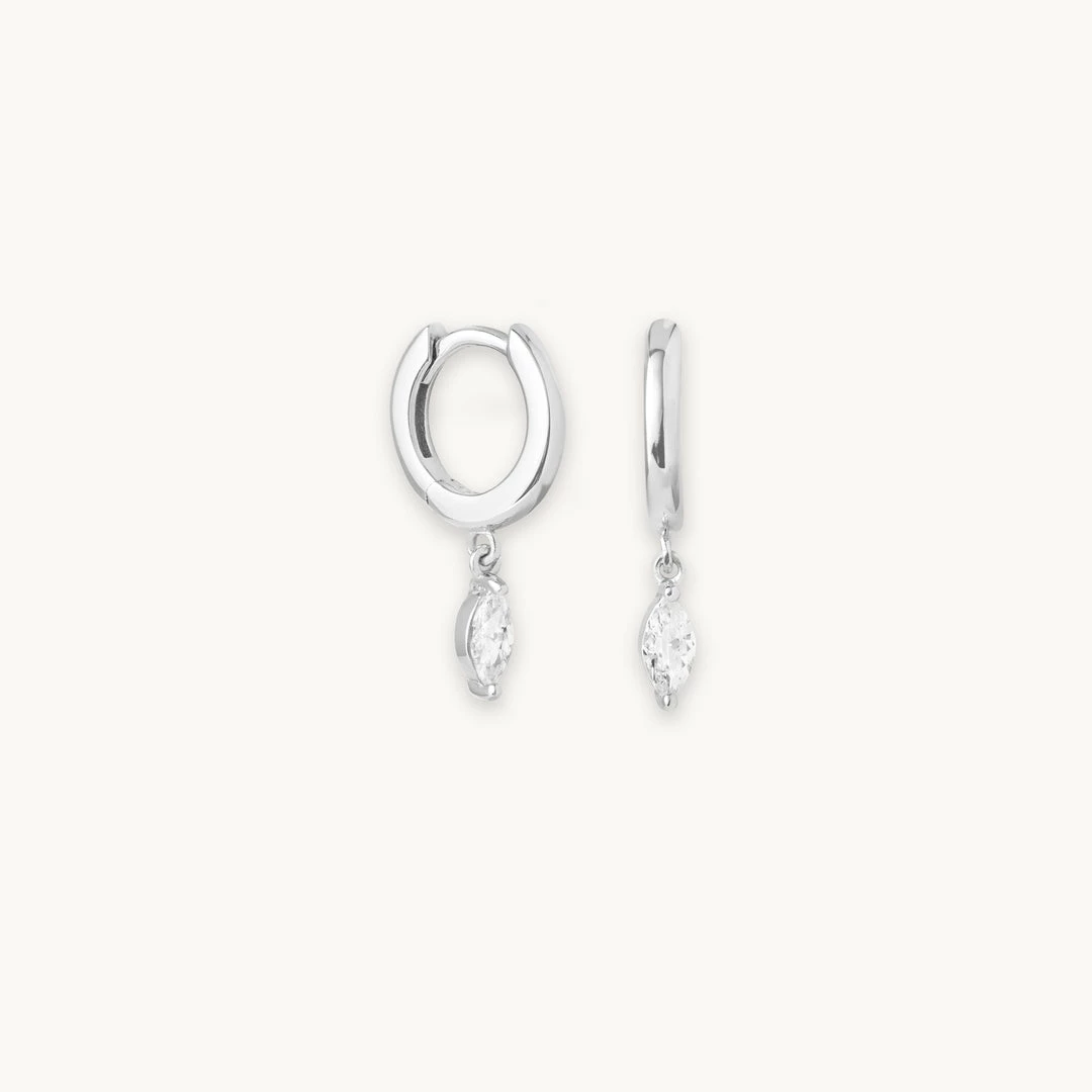 Astrid & Miyu Navette Charm Huggies In Silver 3 Astrid & Miyu Navette Charm Huggies In Silver