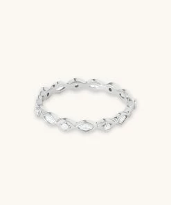 Astrid & Miyu Best Sellers Navette Crystal Band Ring In Silver