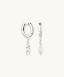 Astrid & Miyu Navette Short Chain Huggies In Silver