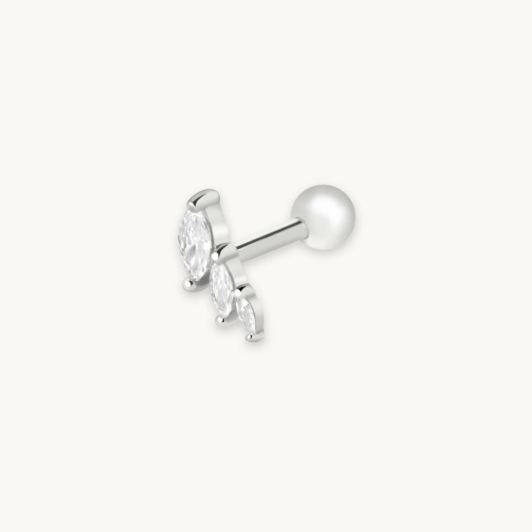 Astrid & Miyu Navette Wave Barbell In Silver 3 Astrid & Miyu Navette Wave Barbell In Silver