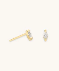 Astridandmiyu Navette Gem Stud Earrings In Gold