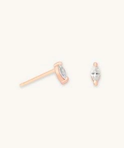 Astridandmiyu Navette Gem Stud Earrings In Rose Gold