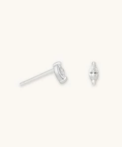 Astridandmiyu Navette Gem Stud Earrings In Silver