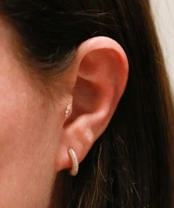 Astrid & Miyu Glimmer Pave Huggies In Rose Gold Earrings