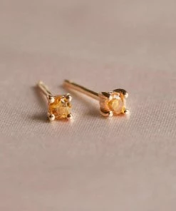 Astrid & Miyu Birthstone Earrings November Birthstone Stud Earrings In Gold With Citrine CZ