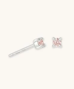 Astrid & Miyu October Birthstone Stud Earrings In Silver With Pink Tourmaline CZ Birthstone Earrings