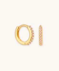Astrid & Miyu October Birthstone Huggies In Gold With Pink Tourmaline CZ