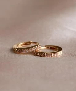 Astrid & Miyu October Birthstone Huggies In Gold With Pink Tourmaline CZ