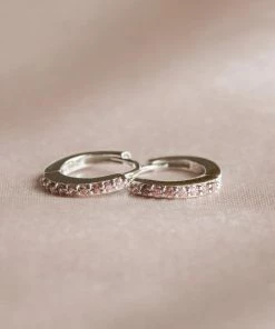 Astrid & Miyu October Birthstone Huggies In Silver With Pink Tourmaline CZ