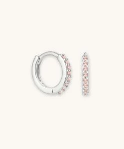 Astrid & Miyu October Birthstone Huggies In Silver With Pink Tourmaline CZ