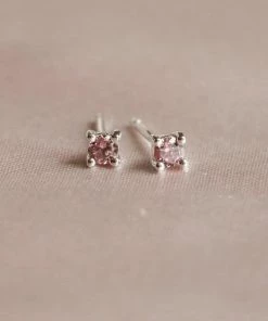 Astrid & Miyu October Birthstone Stud Earrings In Silver With Pink Tourmaline CZ Birthstone Earrings