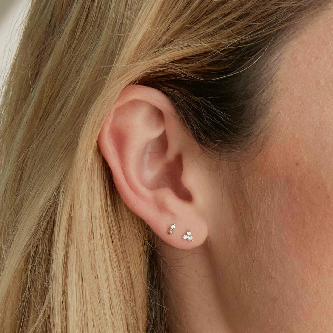 Astrid & Miyu Earrings Solid Gold Diamond Beaded Piercing Stud 4 Astrid & Miyu Earrings Solid Gold Diamond Beaded Piercing Stud