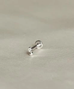 Astrid & Miyu Solid White Gold Diamond Beaded Piercing Stud Earrings